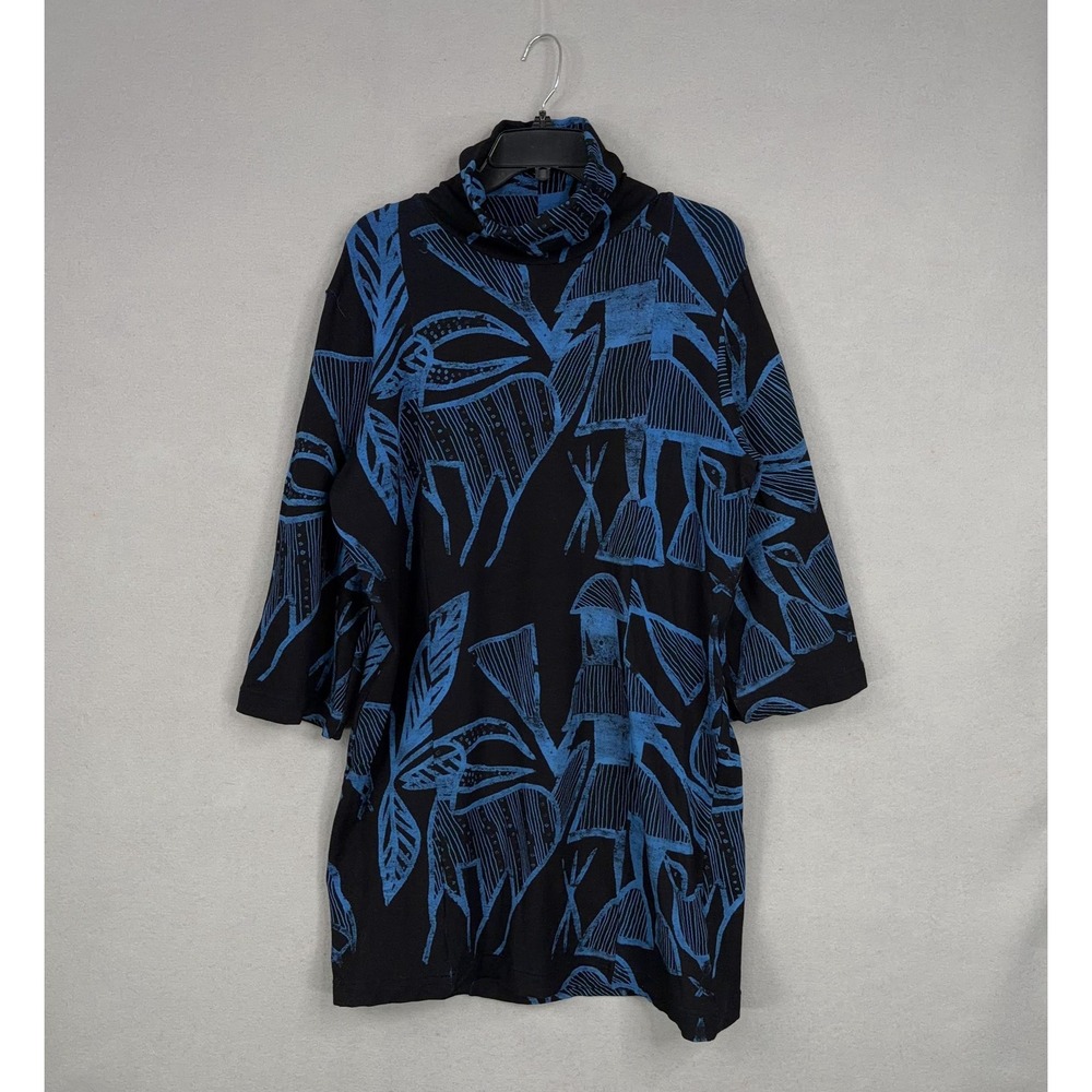 Bel Kazan Dress Womens XL Blue Abstract Tribal Print Bamboo Organic Cotton